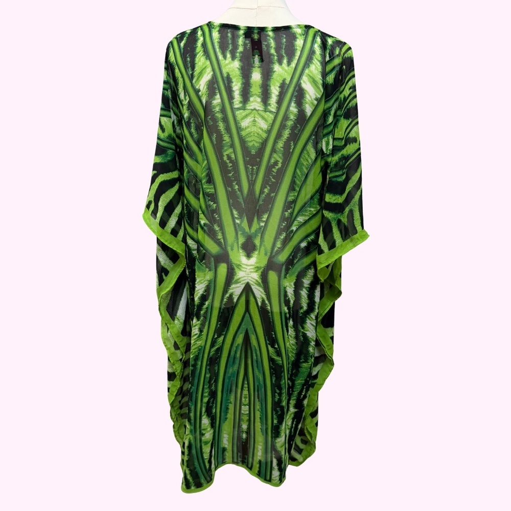 La Moda Kaftan Green Animal Print Rhinestone STUNNING OS - Picture 2 of 5